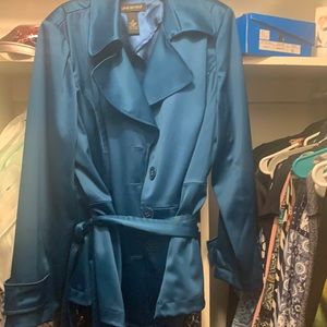 Royal blue sateen short trench coat